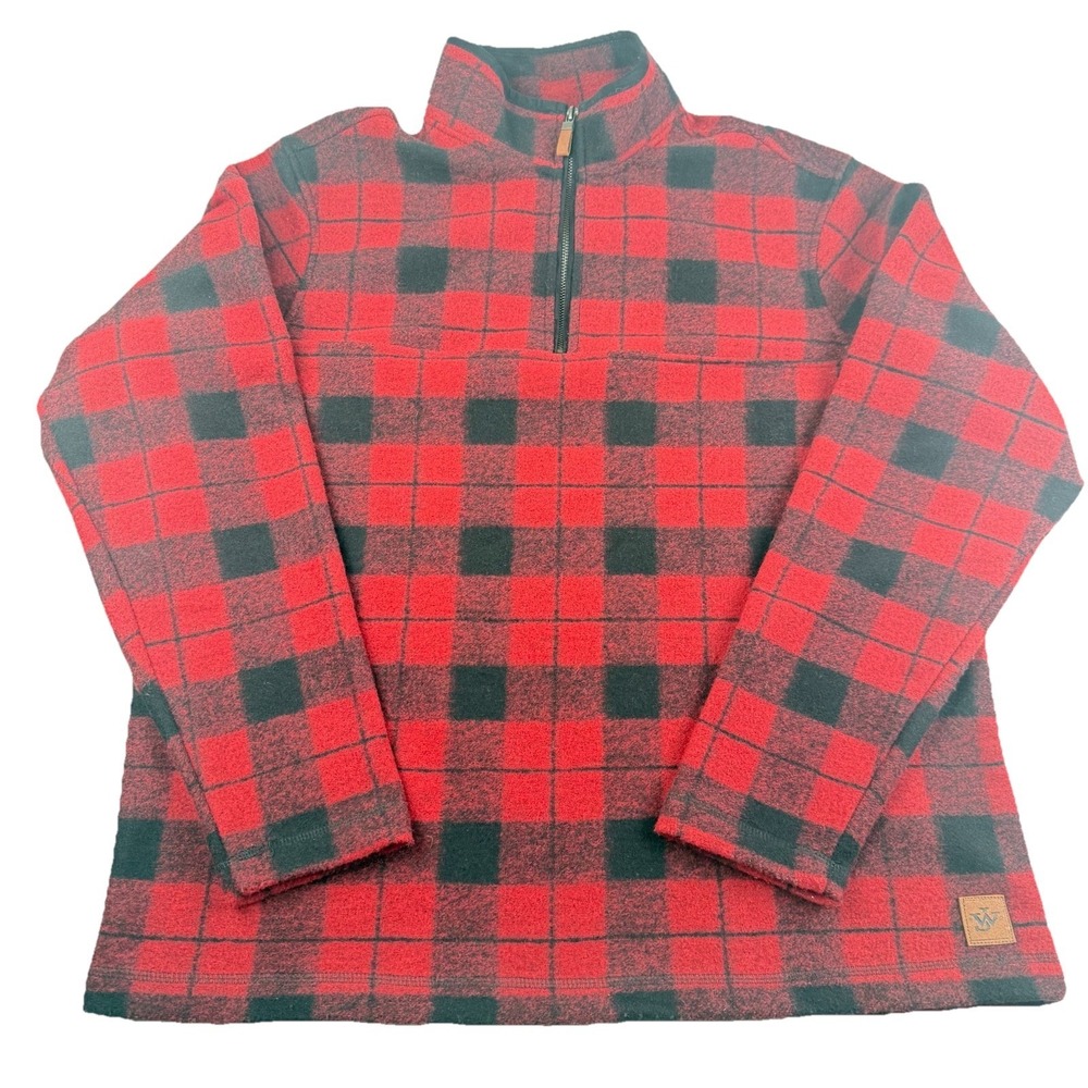 John Wayne Stock Supply Co Plaid Pullover L Red Black Quarter Zip Fleece